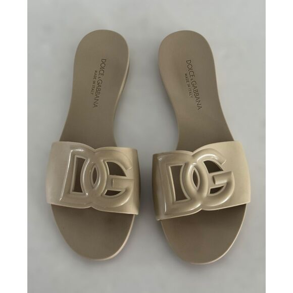 Dolce & Gabbana Cream Interlock Logo Rubber Slides Sandals Size 37 - Picture 2 of 7